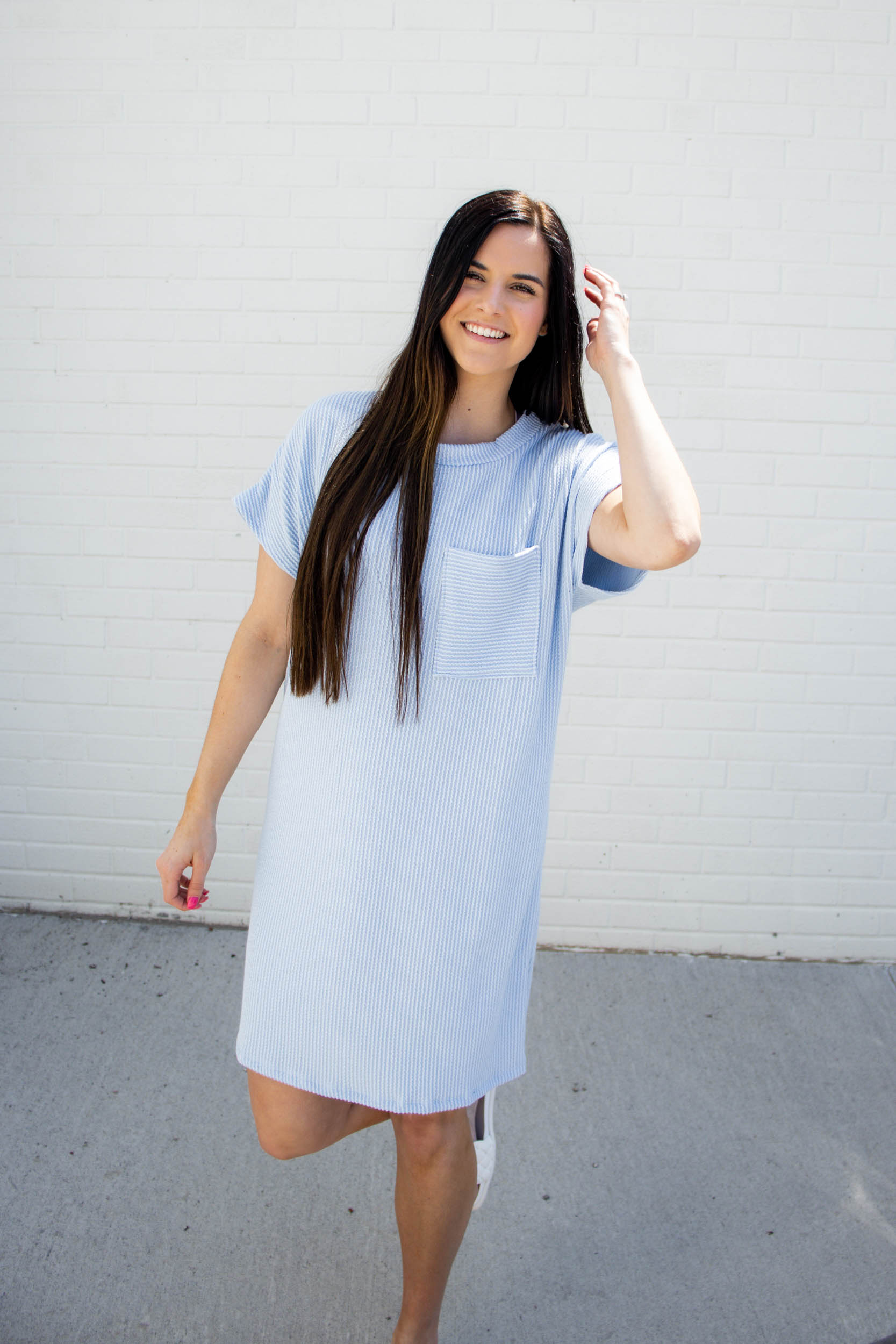 Kassie Ribbed T-Shirt Dress | Blue