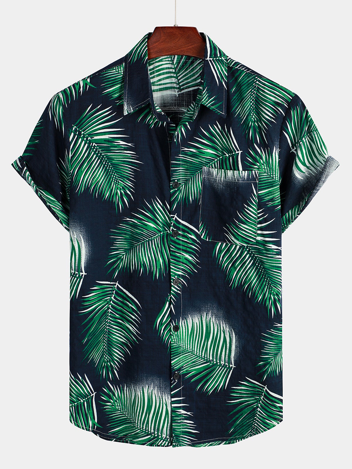Men's Tropical Leaf Print Pocket Short Sleeve Shirt