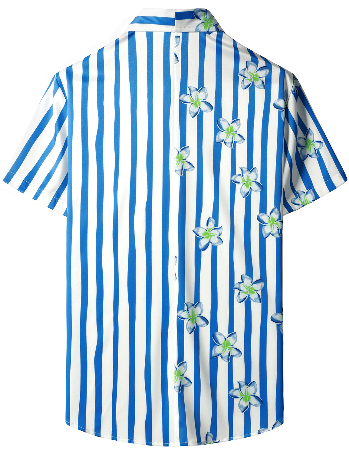 Men's Floral Blue and White Striped Print Summer Casual Flowers Aloha Short Sleeve Hawaiian Shirt