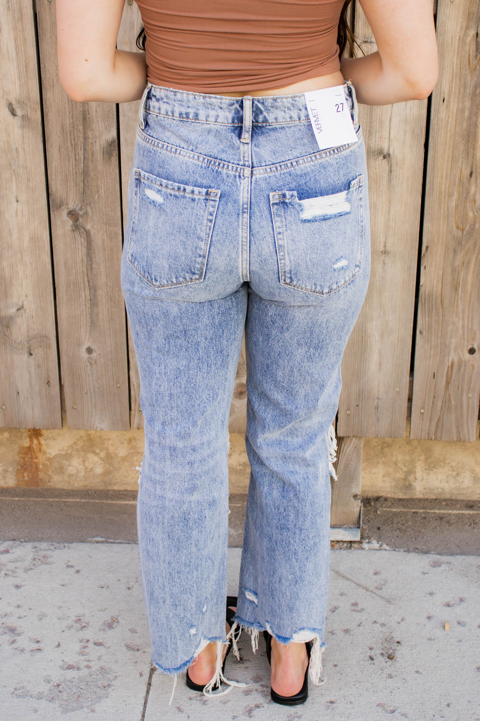 Celine Super High Rise 90S Straight Crop Jean | Blue Melody