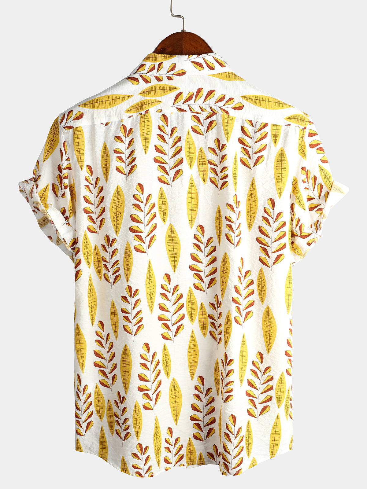 Men's Tropical Leaves Print Pocket Casual Shirt