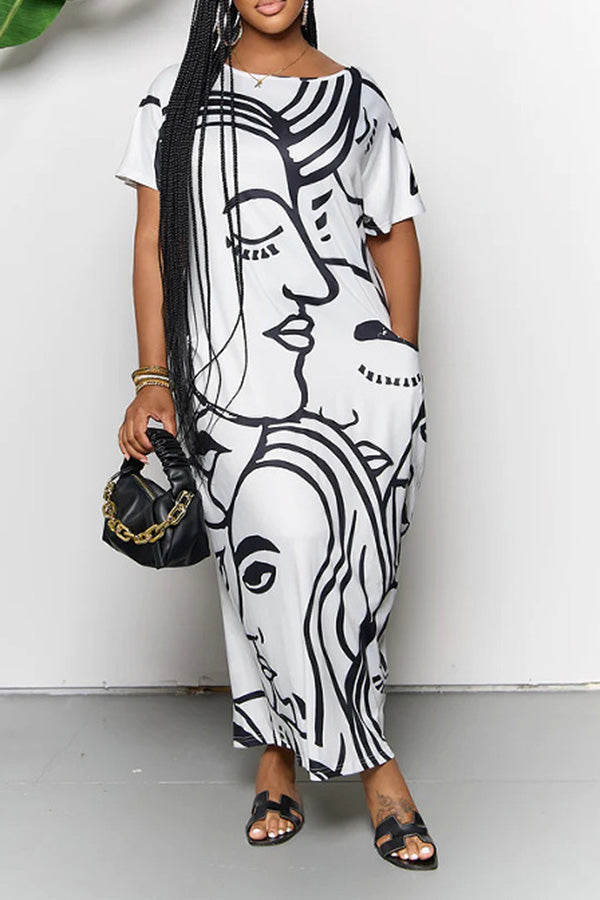 Abstract Print Slit Hem Dress