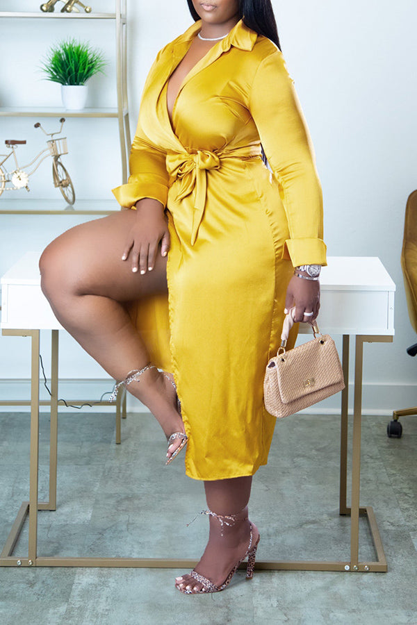 Stylish Knot Side Satin Wrap Dress