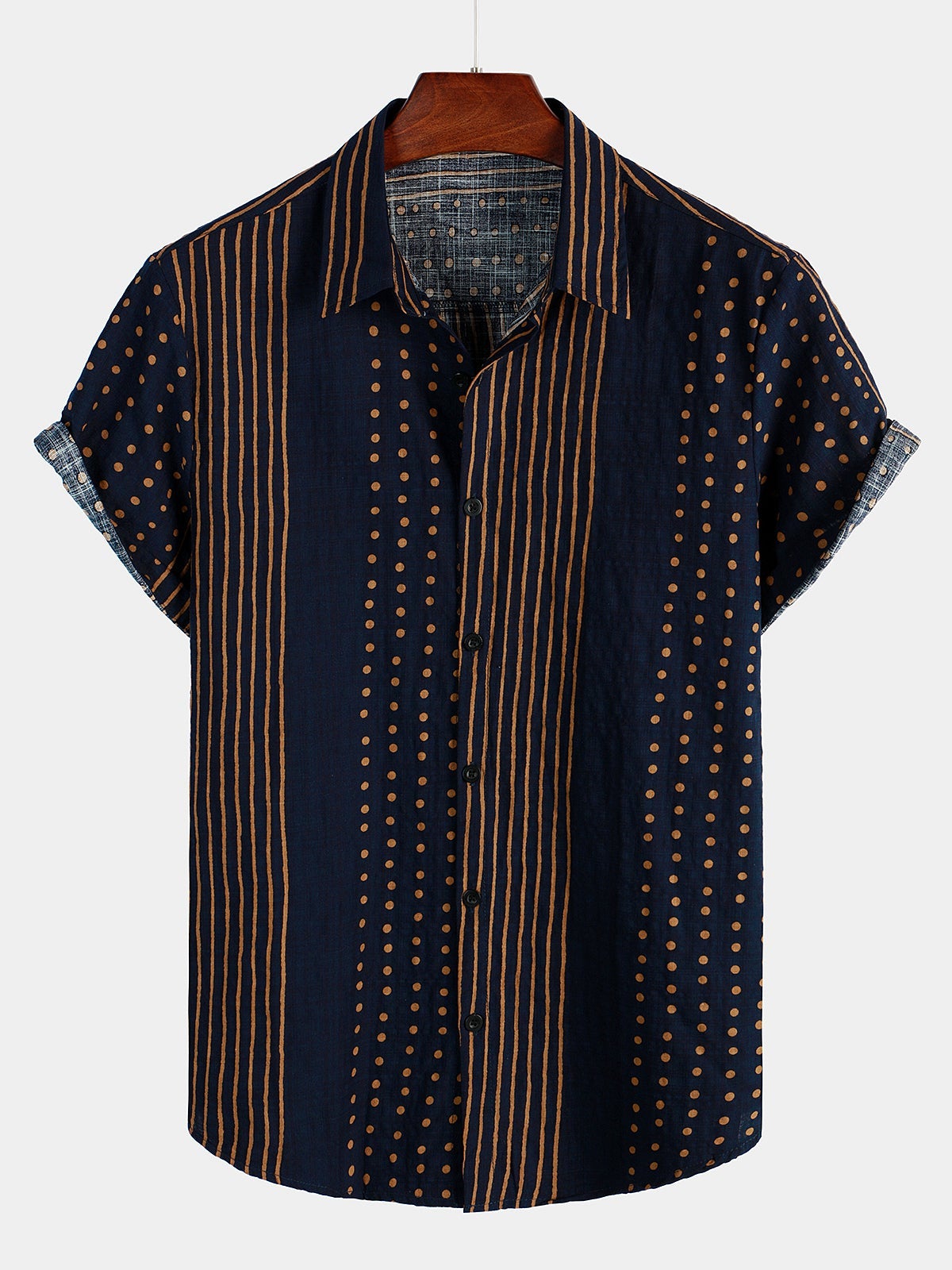 Men's Navy Blue Stripe Summer Short Sleeve Shirt