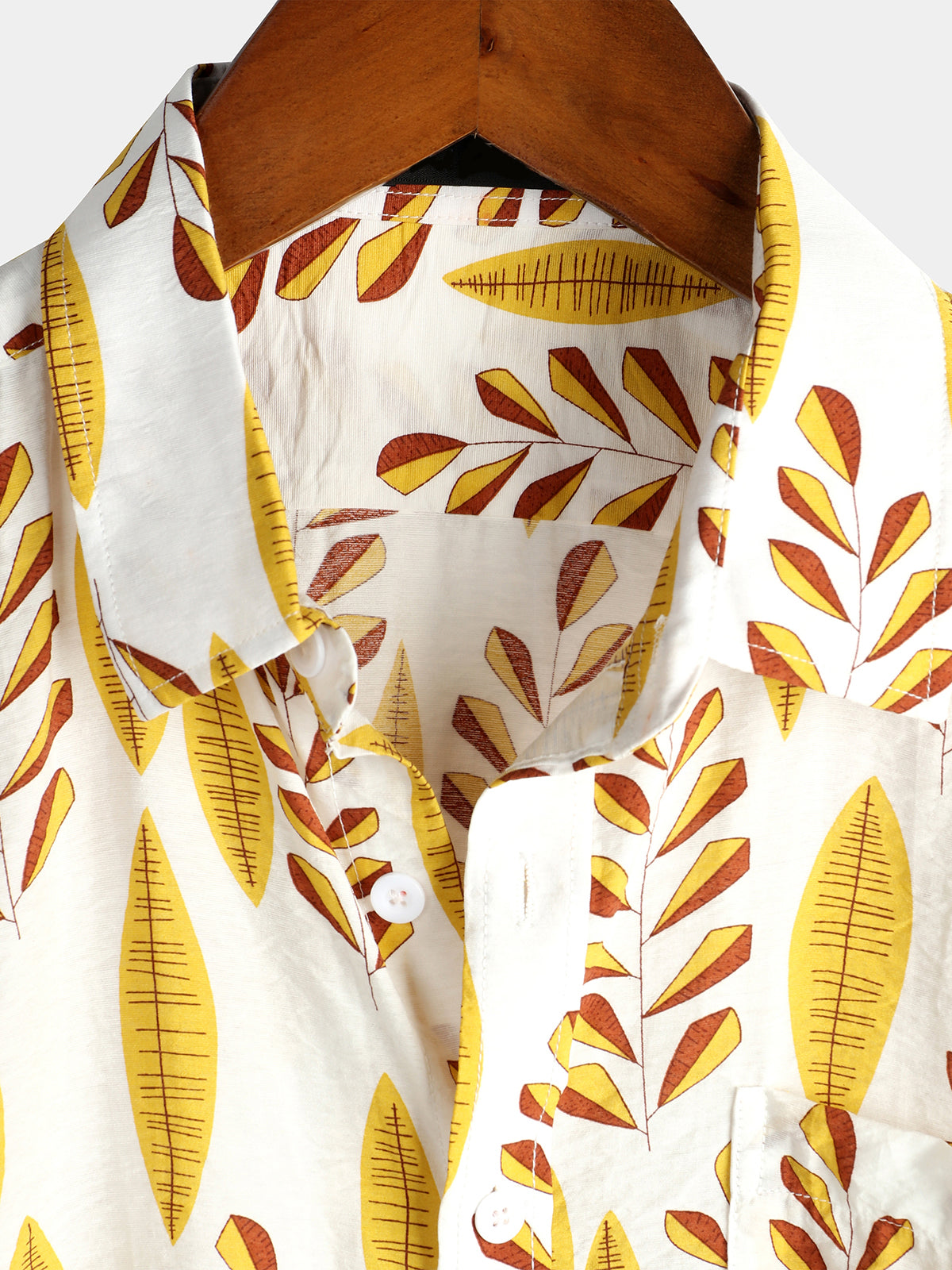 Men's Tropical Leaves Print Pocket Casual Shirt