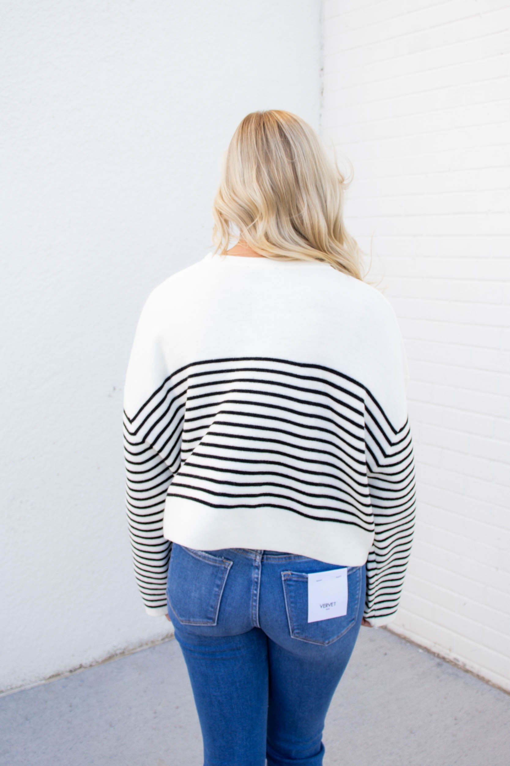 Hallie Striped Knitted Top | White/Black