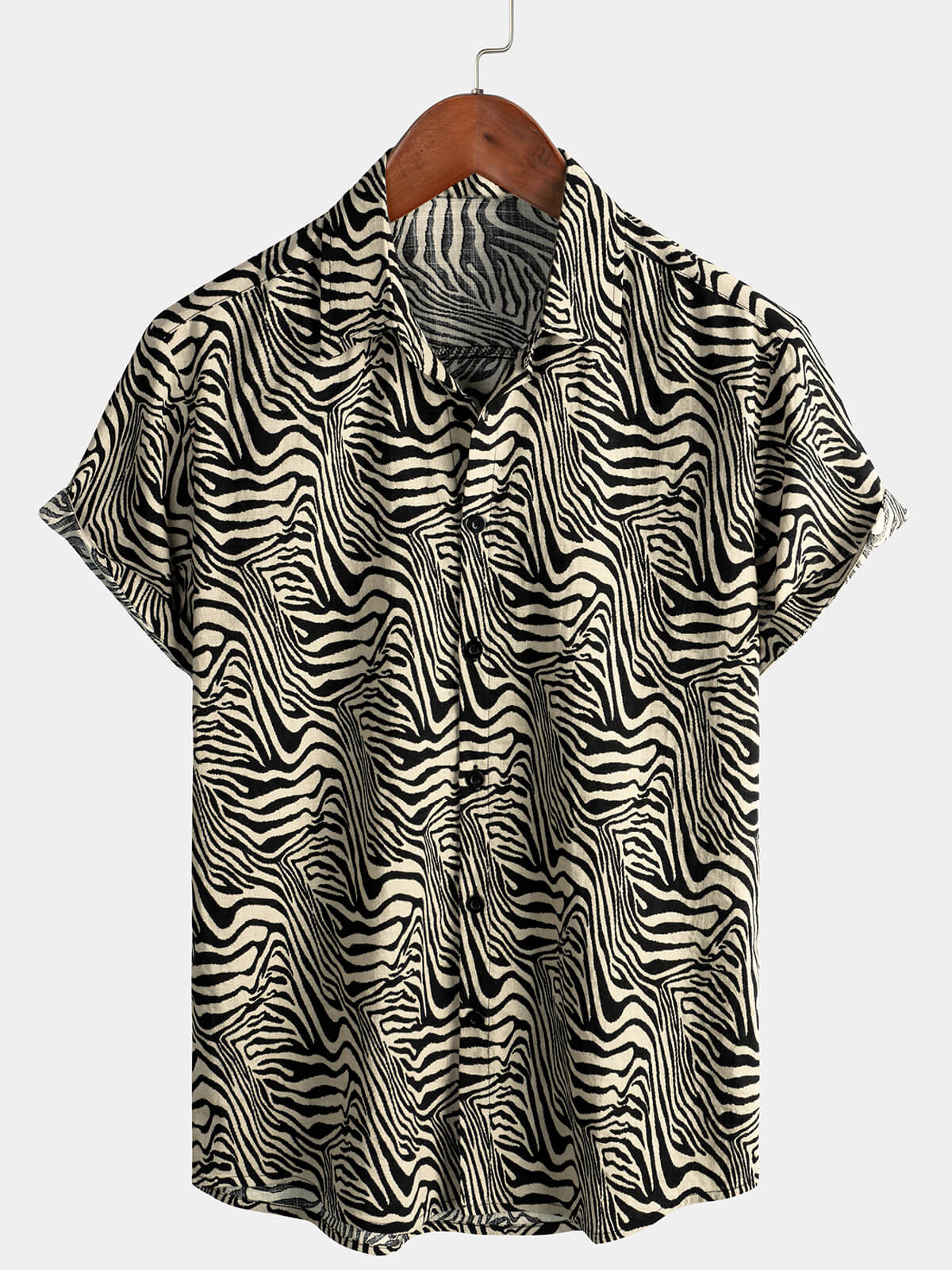 Men's Vintage Summer Tiger Print Cool Vacation Beach Short Sleeve Button Up Shirt