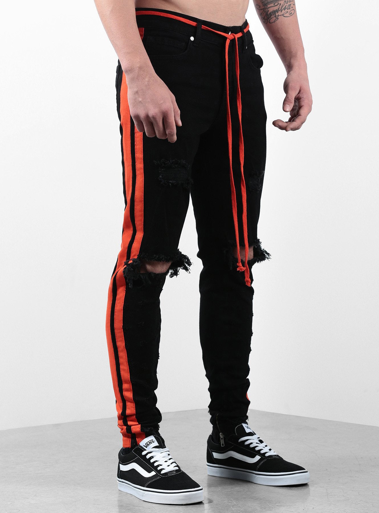 Double Striped Track Jeans V2 in Black and Orange
