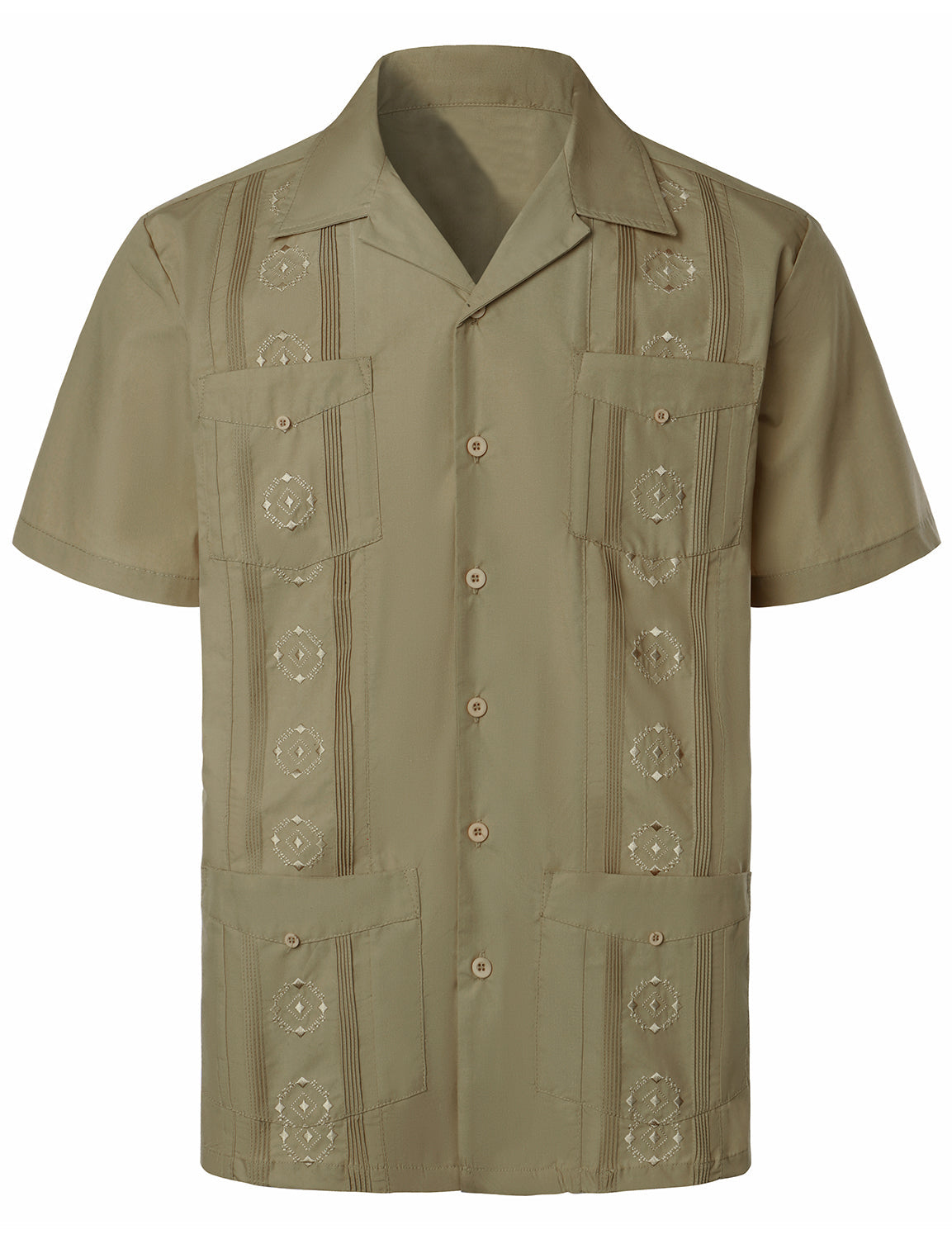Men's Casual Summer Pocket Short Sleeve Button Up Cuban Guayabera Shirt