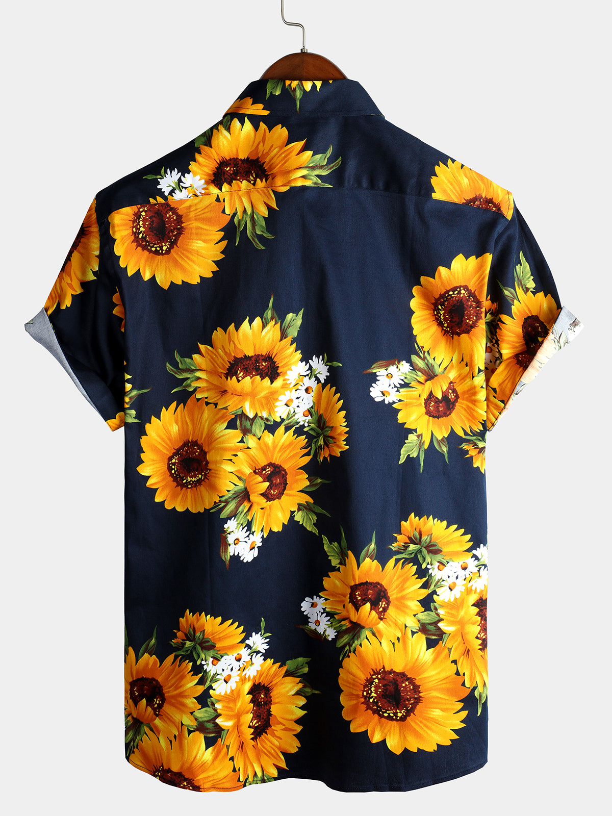 Men's Vintage Sunflower Pocket Short Sleeve Shirt