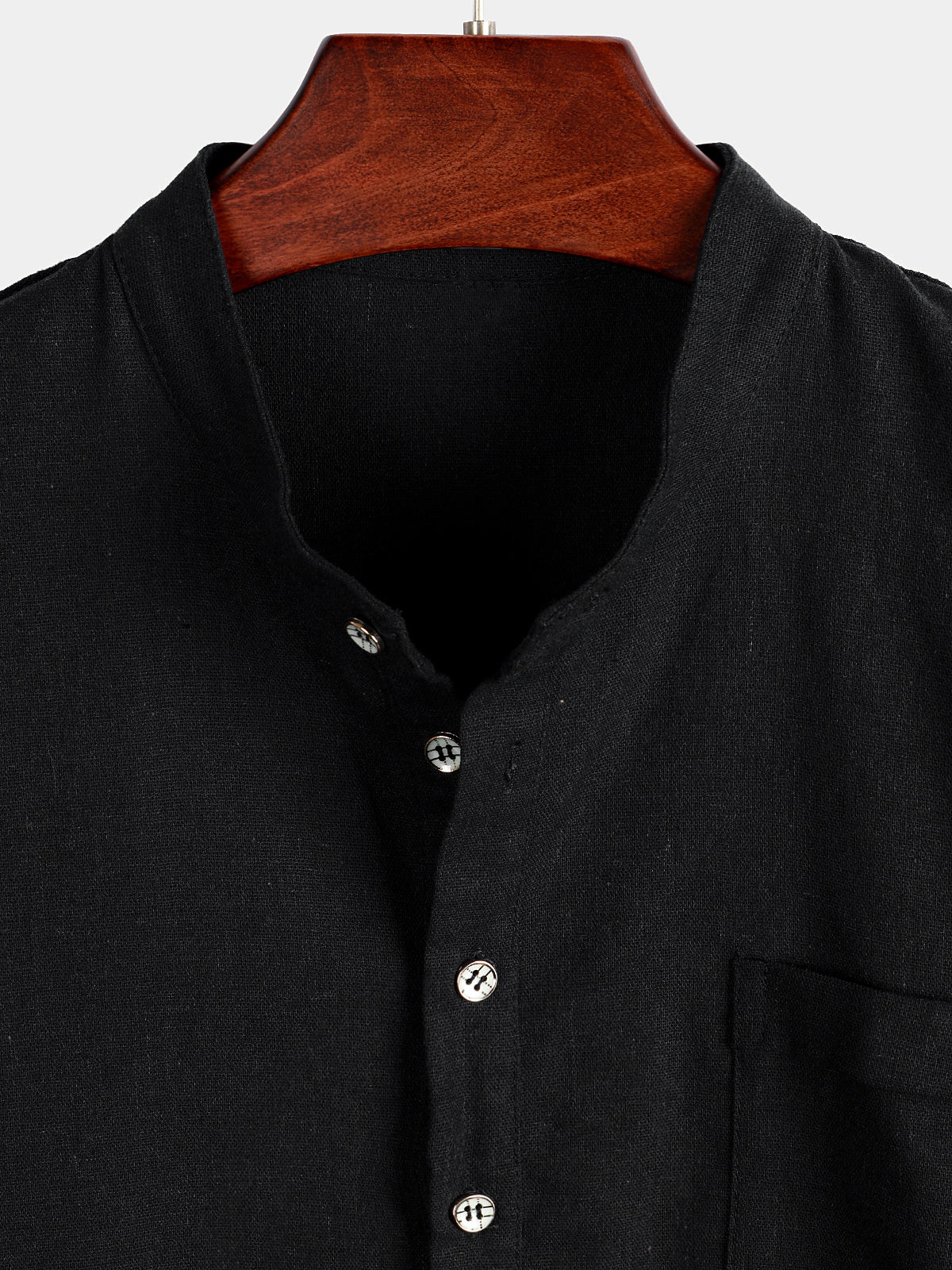 Men's Solid Color Stand Collar Half Button Pocket Front Shirt