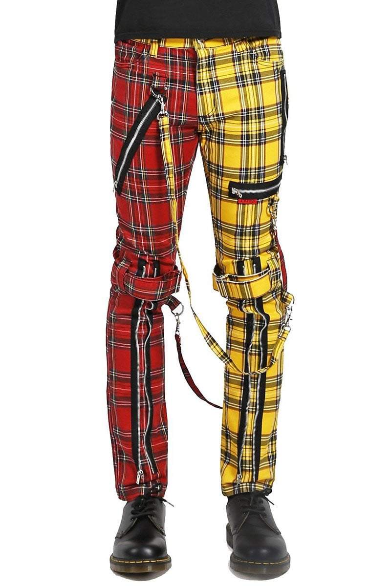 Split Leg Bondage Pants Yellow/Red Plaid