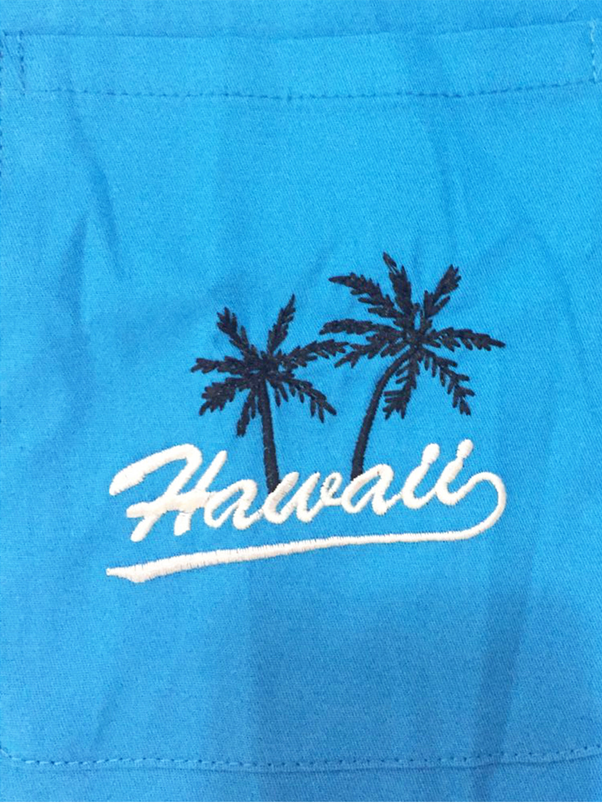 Men's 50's Vintage Camp Cotton Pocket Bowling Hawaii Coconut Tree Blue Short Sleeve Shirt