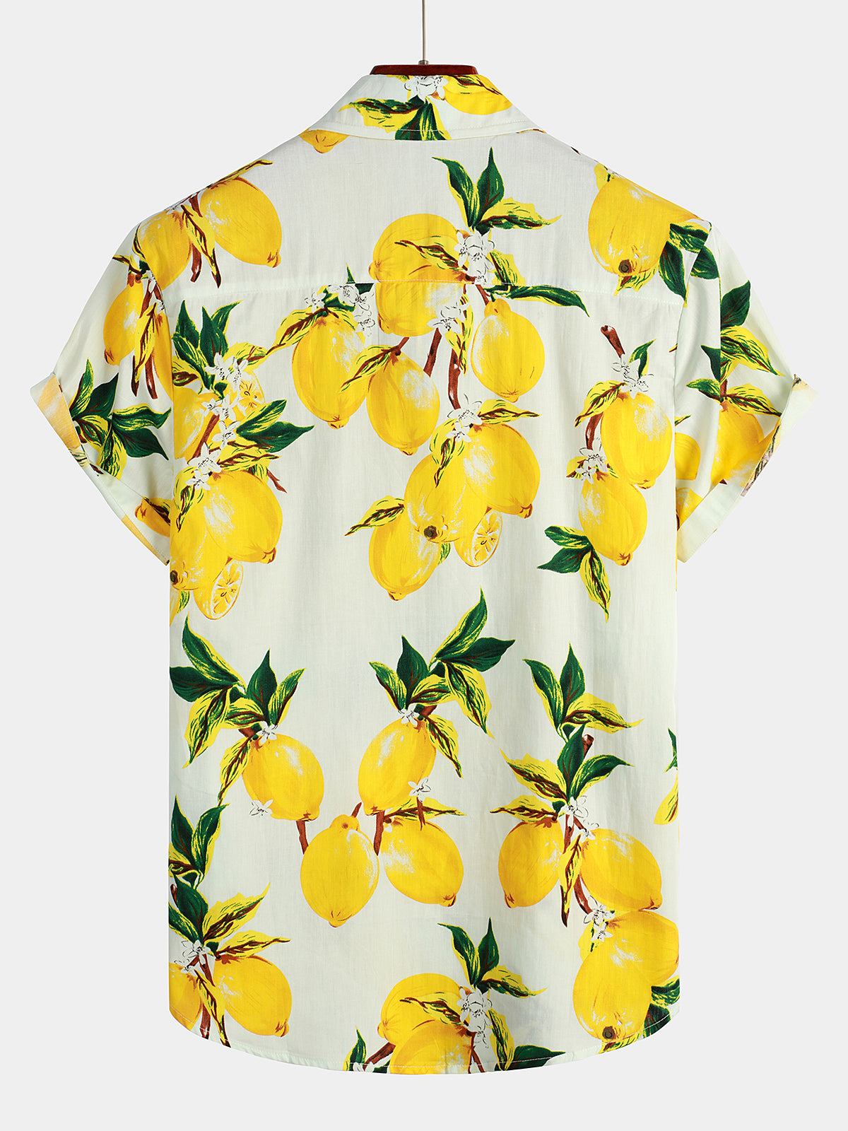 Men's Lemon Print Short Sleeve Button Up Beach Summer Hawaiian Shirt