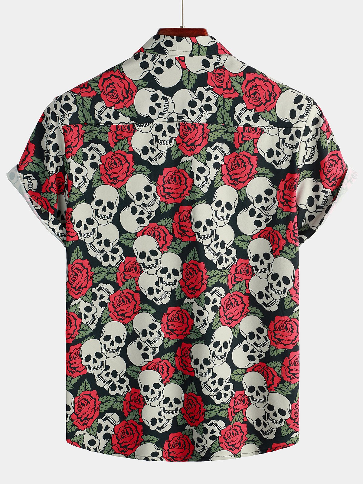 Men's Skull Rose Print Short Sleeve Hawaiian Shirt