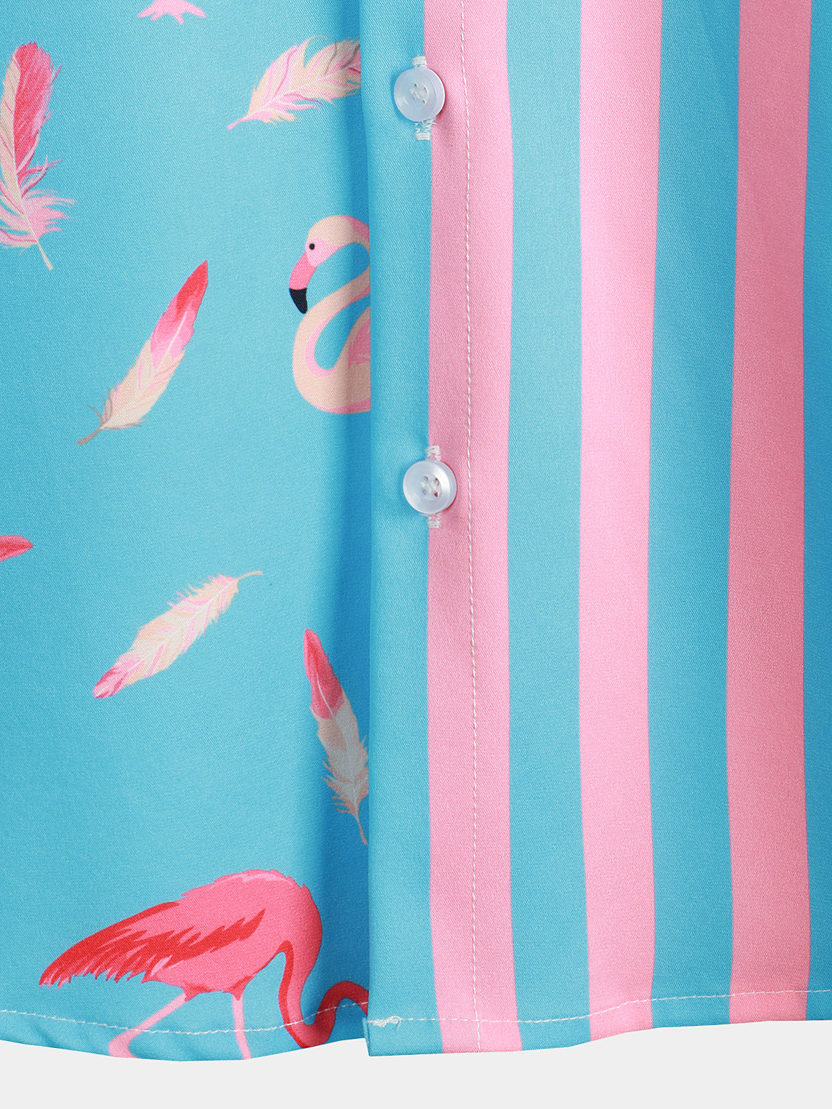 Men's Flamingo & Striped Print Pocket Short Sleeve Shirt