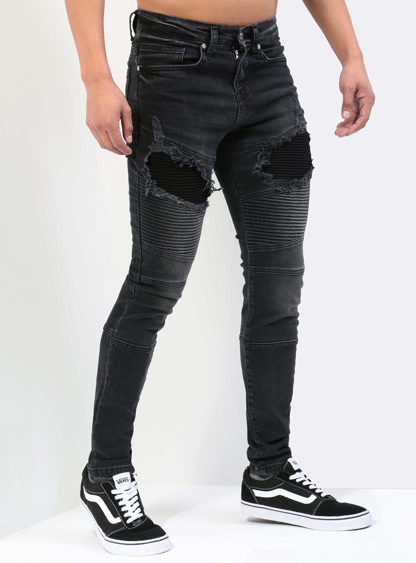 Destroyed Biker Jeans V1 in Black