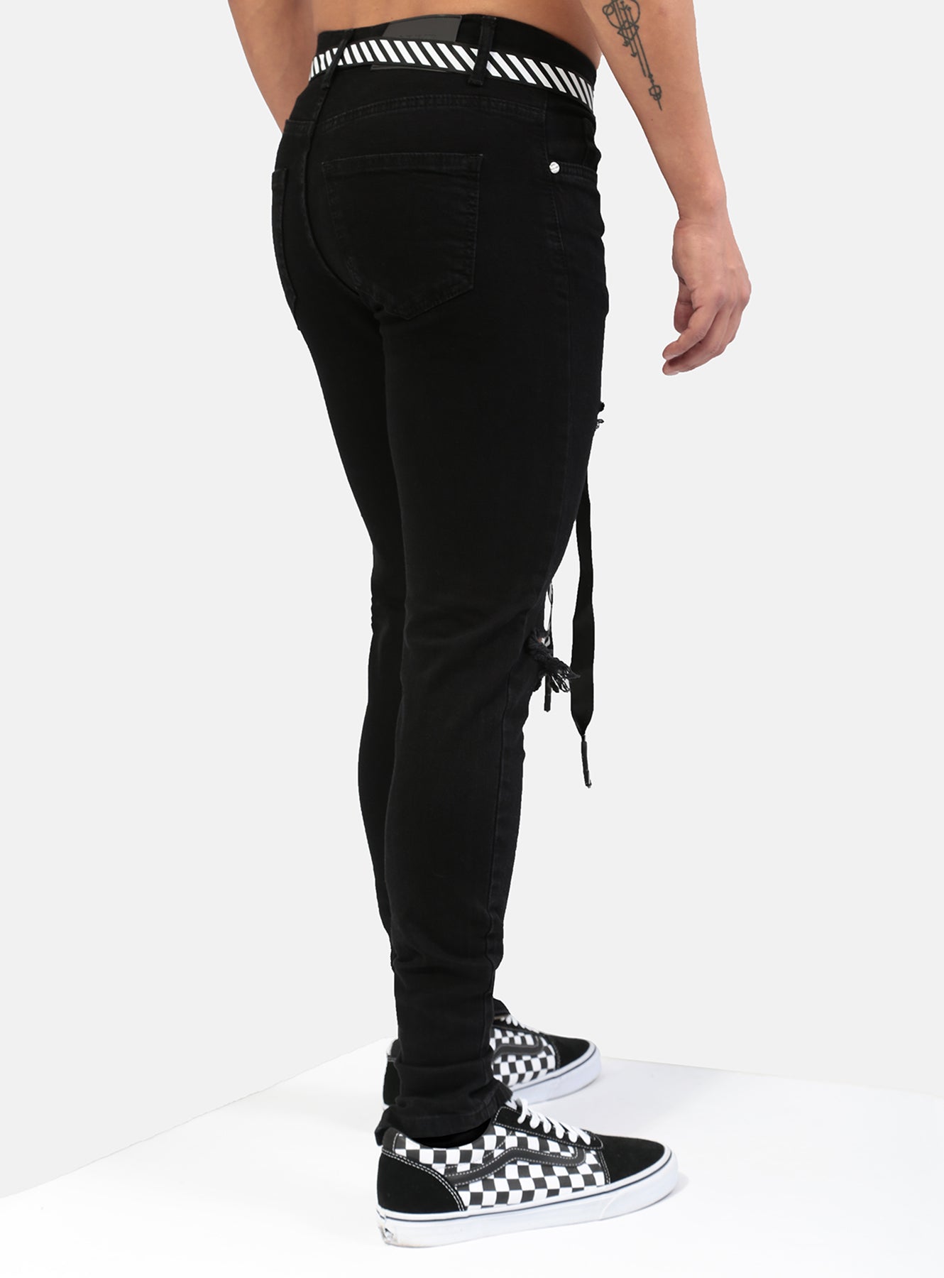Jet Black Distressed Jeans V1