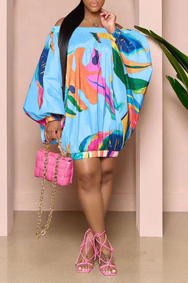 Off Shoulder Lantern Sleeve Dress