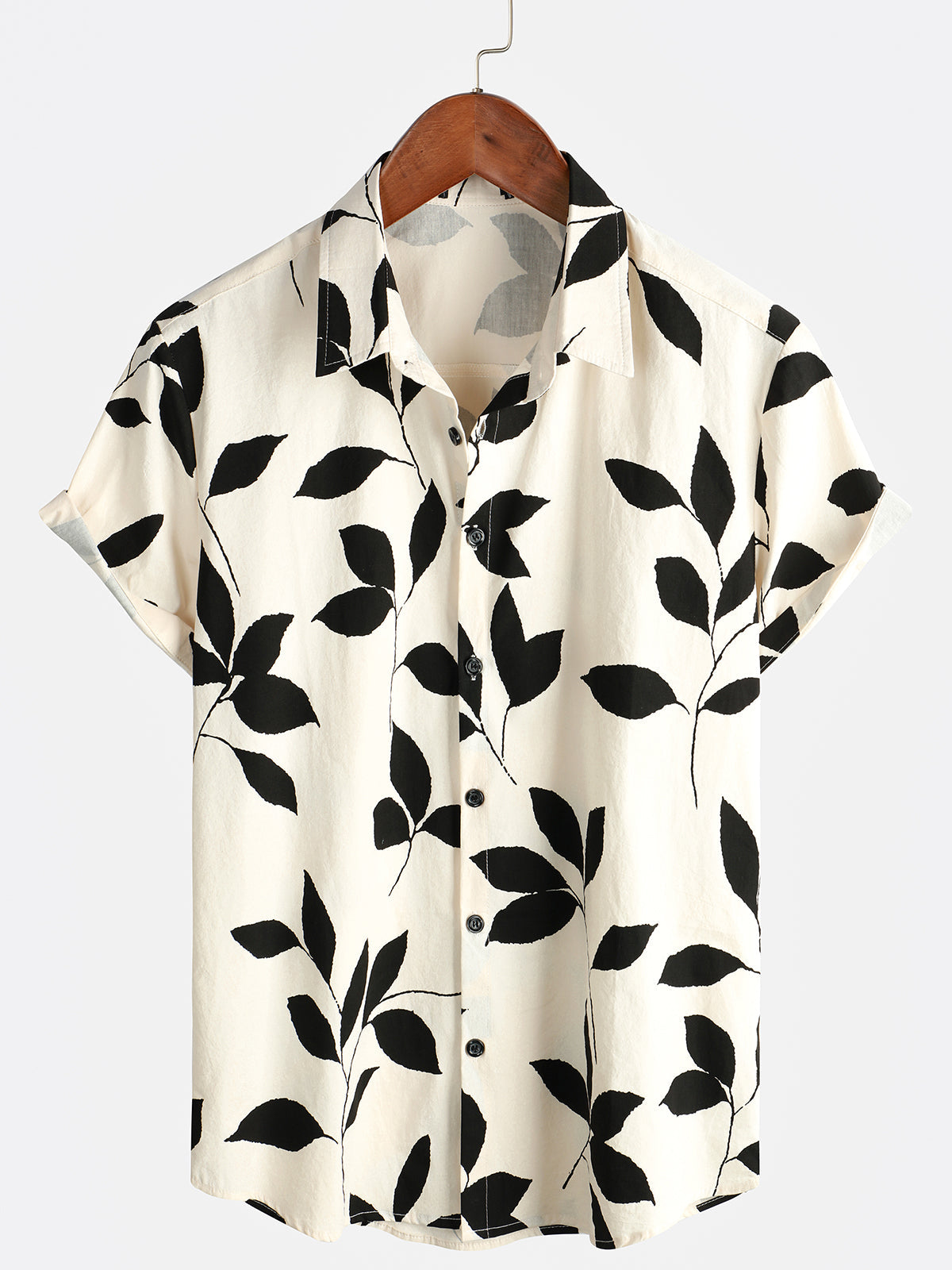 Men's Holiday Floral Print Combed Cotton Summer Casual Button Short Sleeve Shirt