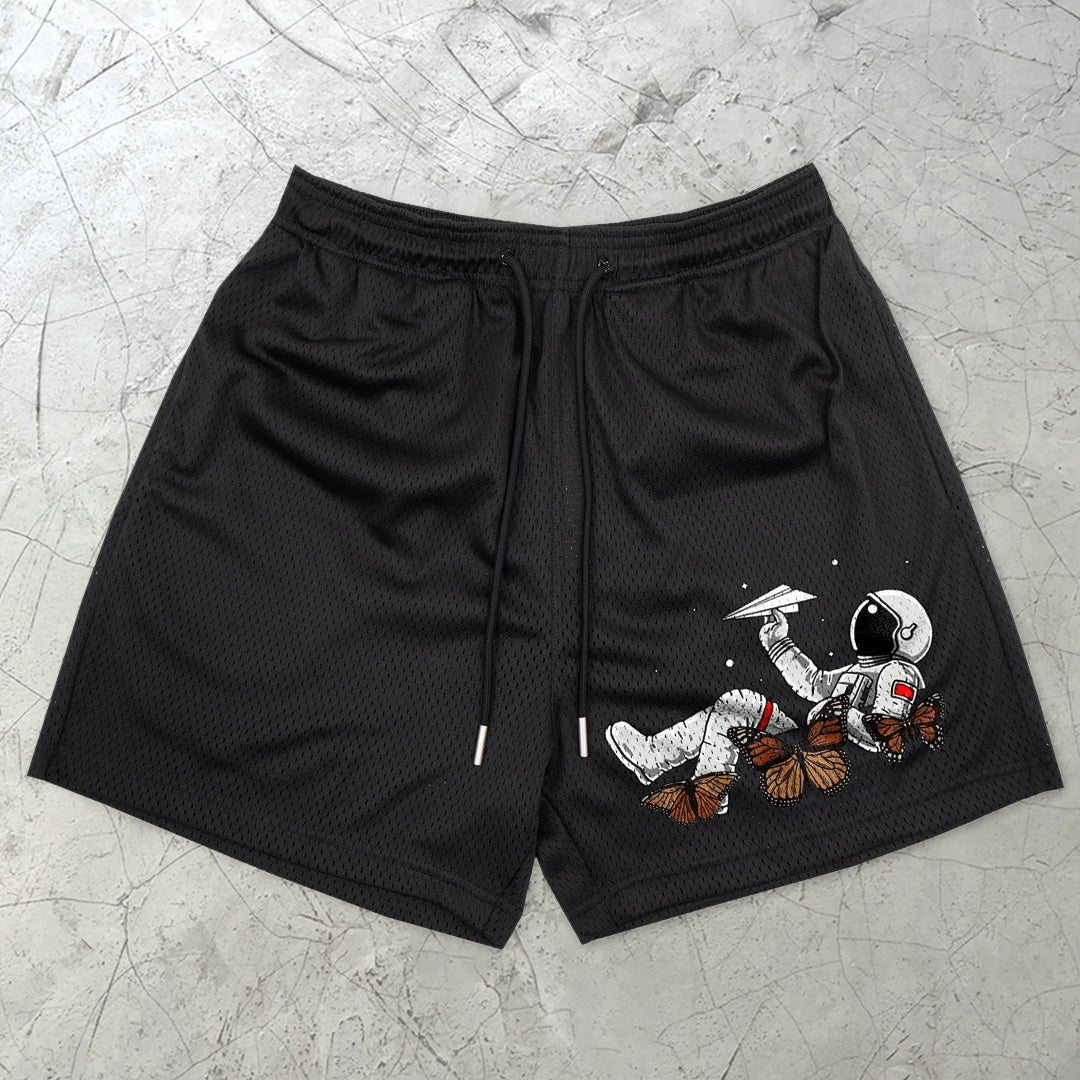 Street Trend Astronaut Butterfly Print Track Shorts