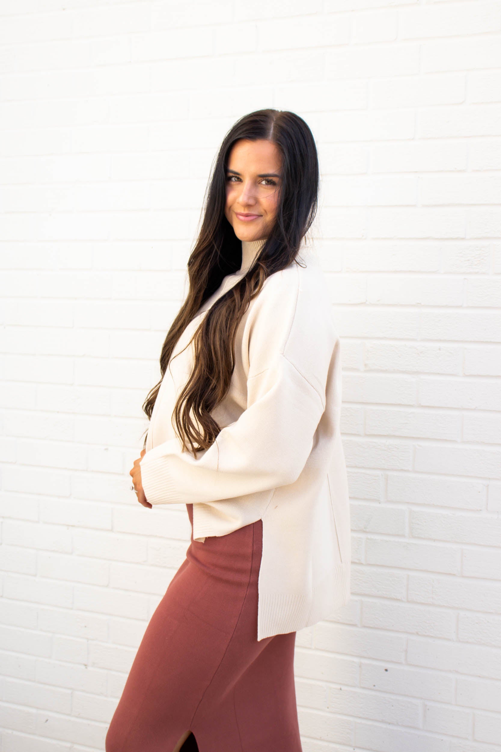 Talia Mock Neck Sweater | Cream