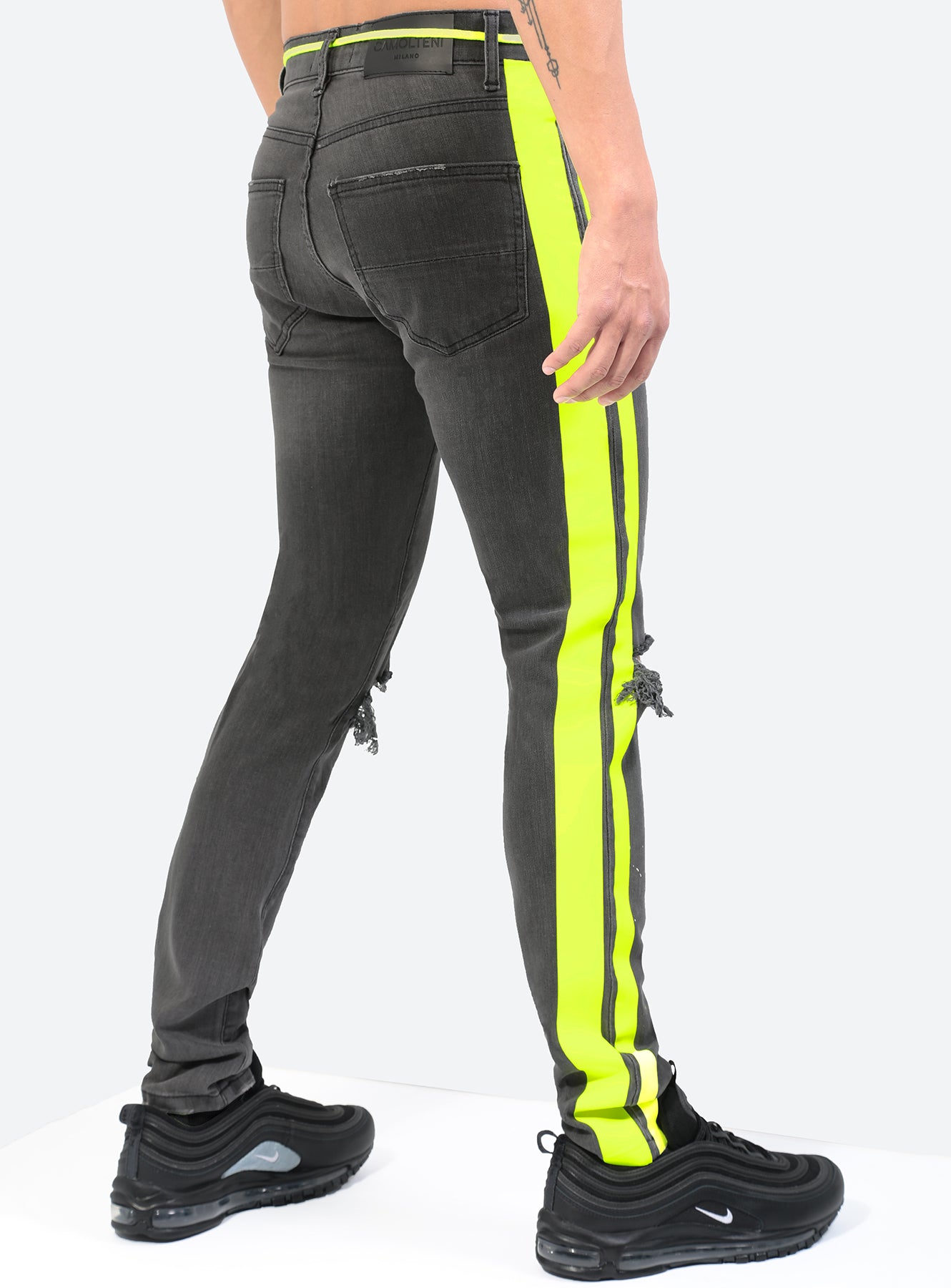 Double Striped Track Jeans V3 in Neon Yellow