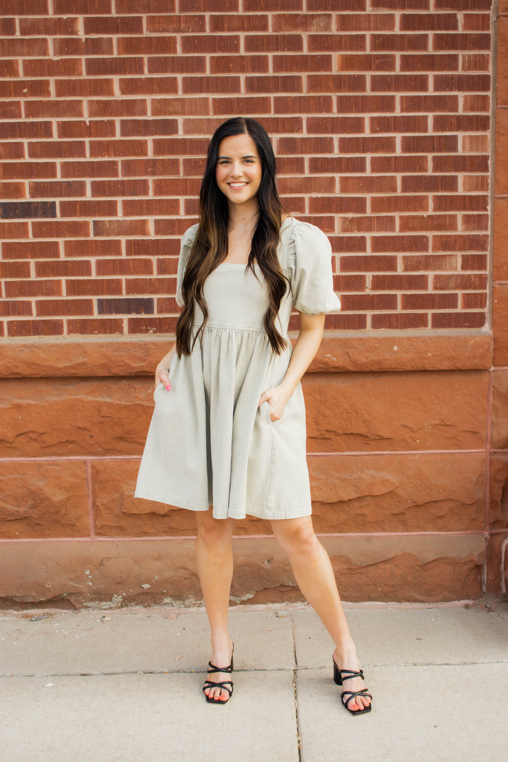 Emma Washed Denim Babydoll Dress | Light Olive