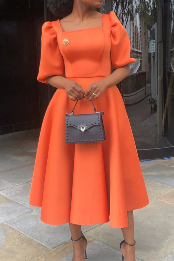 Puff Sleeve Square Neck A-line Dress