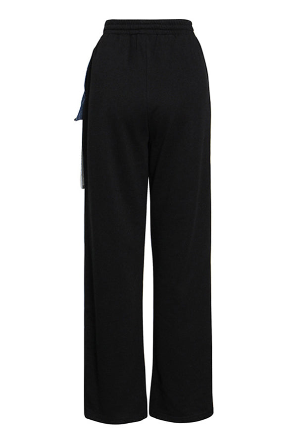 Straight Leg Patched Denim Pocket Pants
