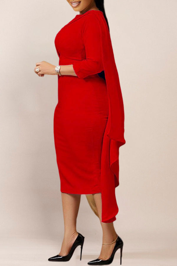 3/4 Sleeve Side Draped Bodycon Dress