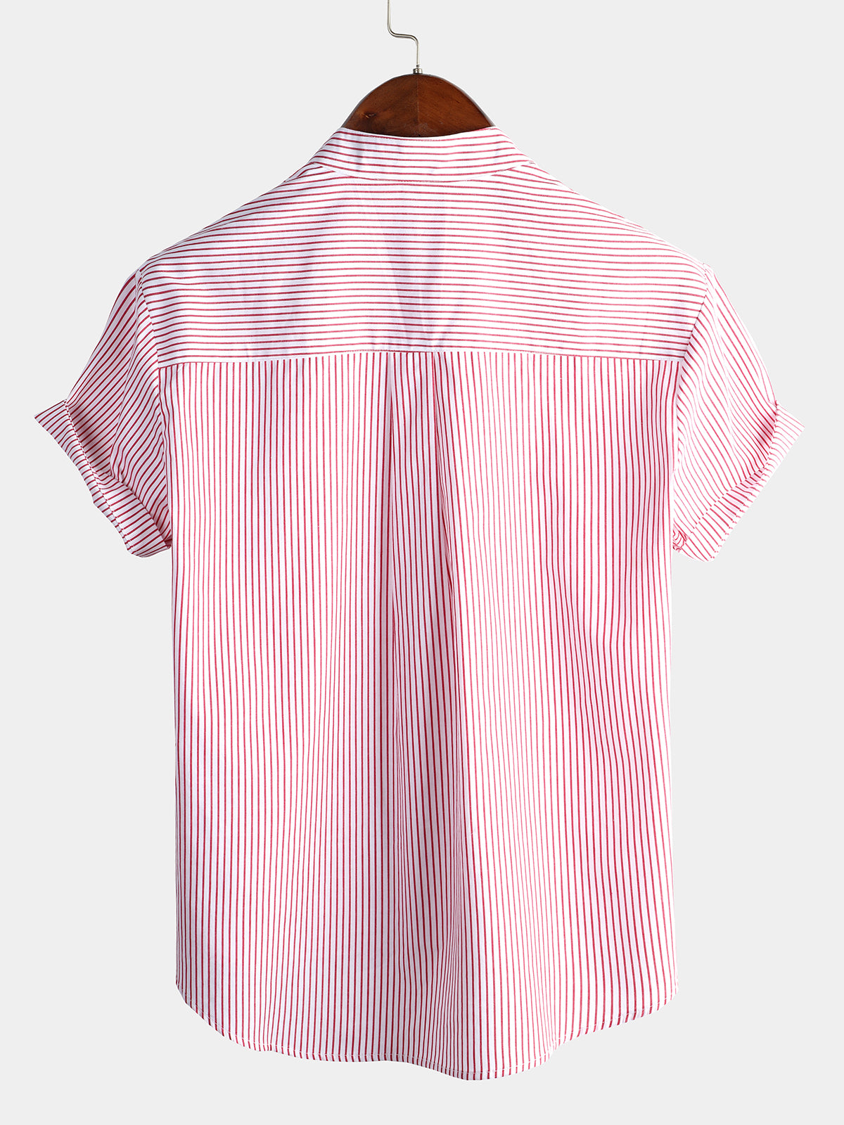 Men's Cotton Striped Stand Collar Short Sleeve Shirt