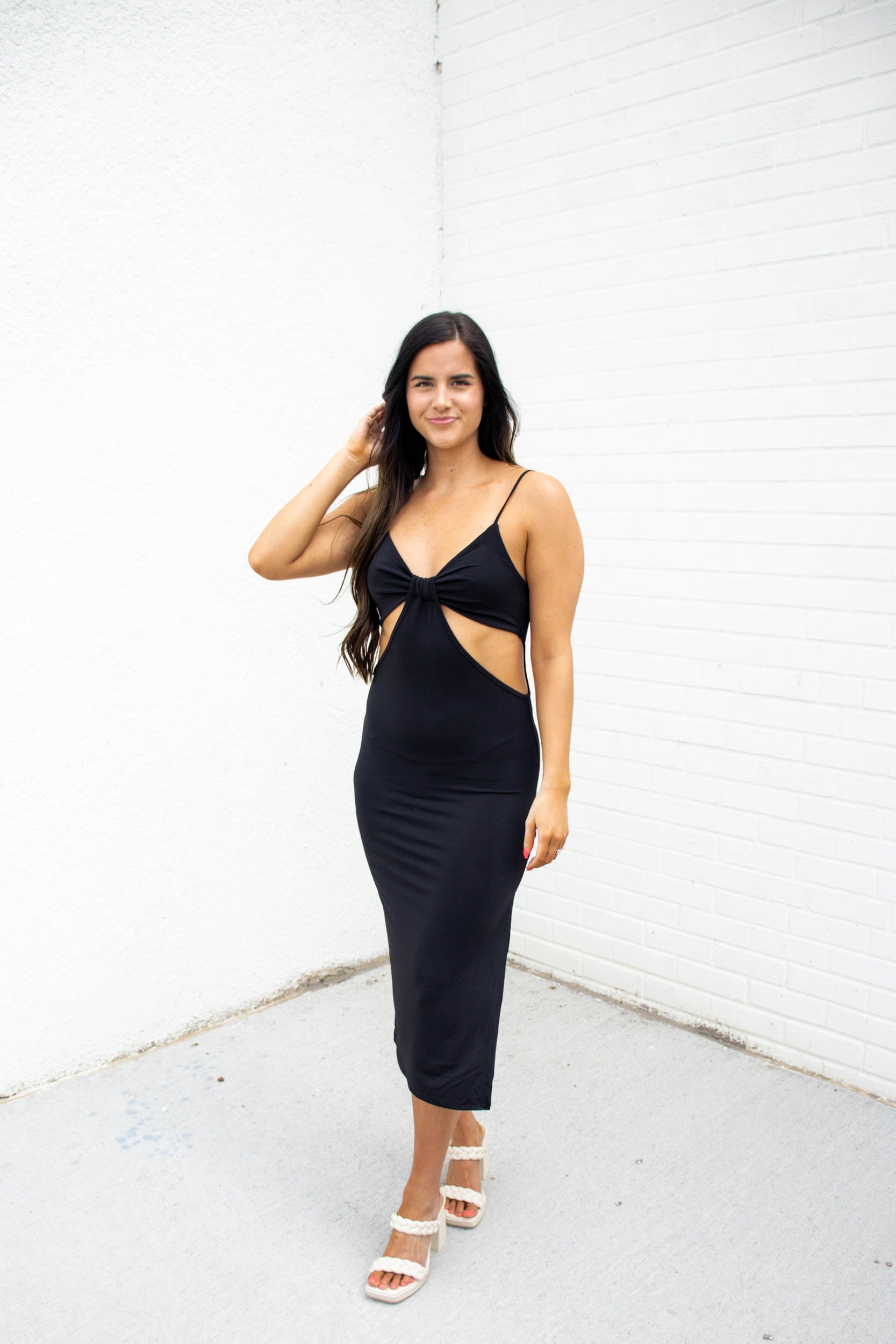 Audra Side Cutout Knotted Bodycon Dress | Black