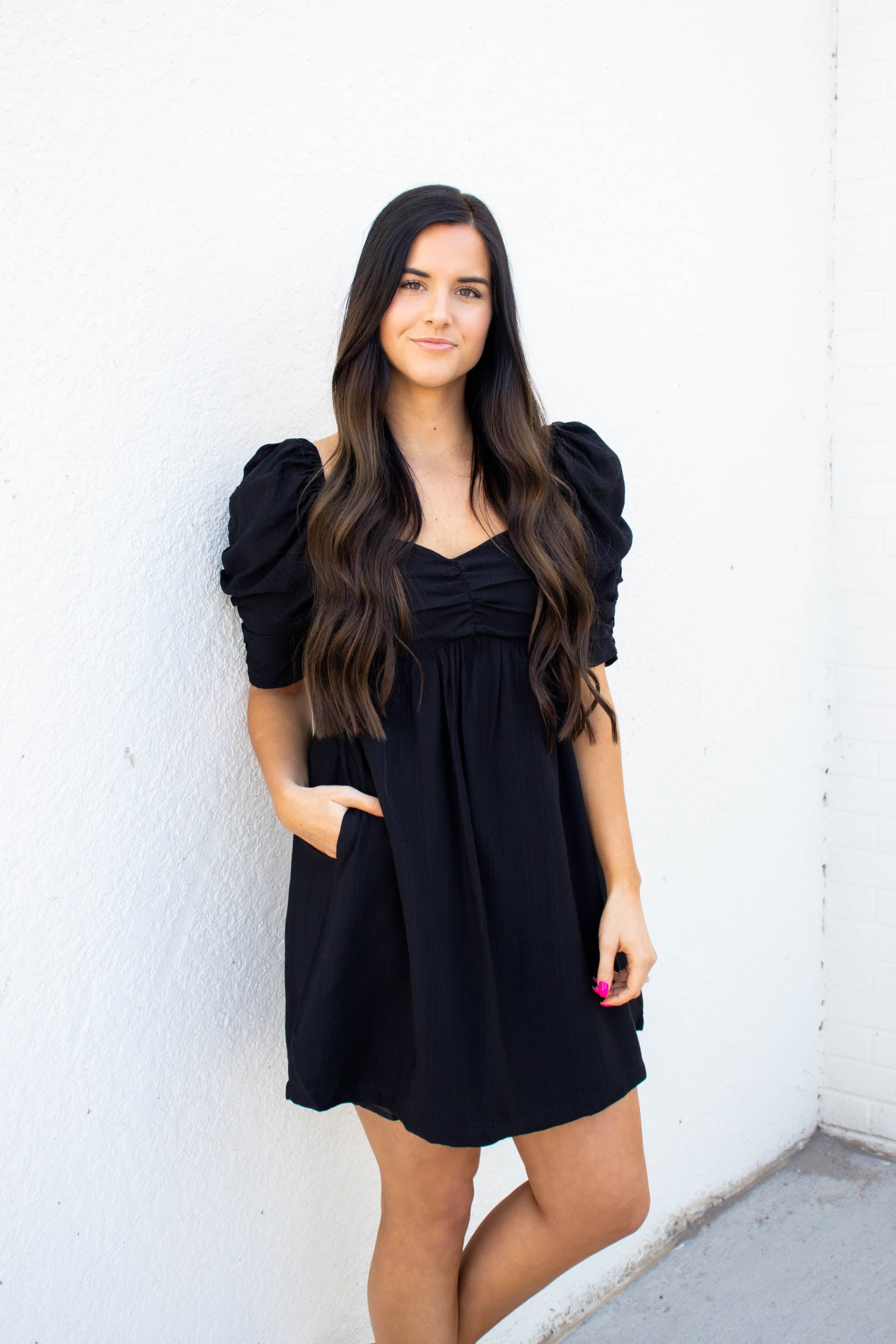 Joselyn Puff Sleeve Babydoll Mini Dress | Black