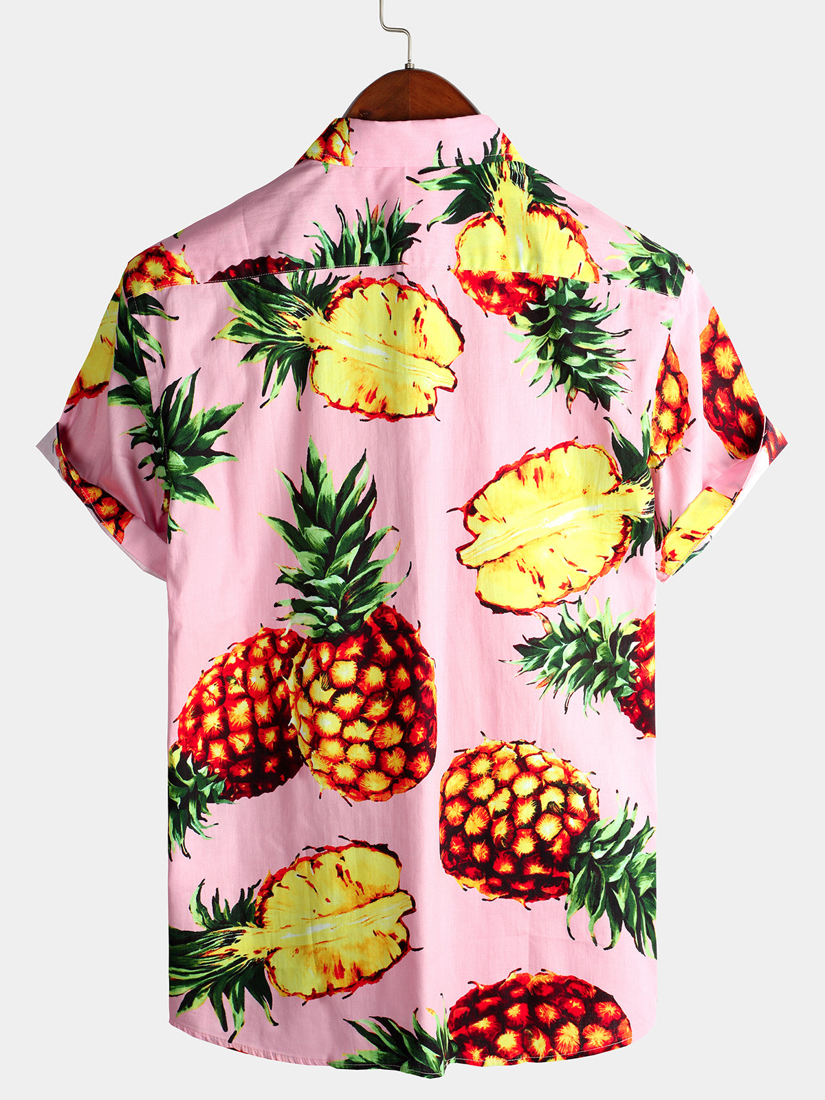 Men's Pink Pineapple Print Holiday Pocket Cotton Shirt