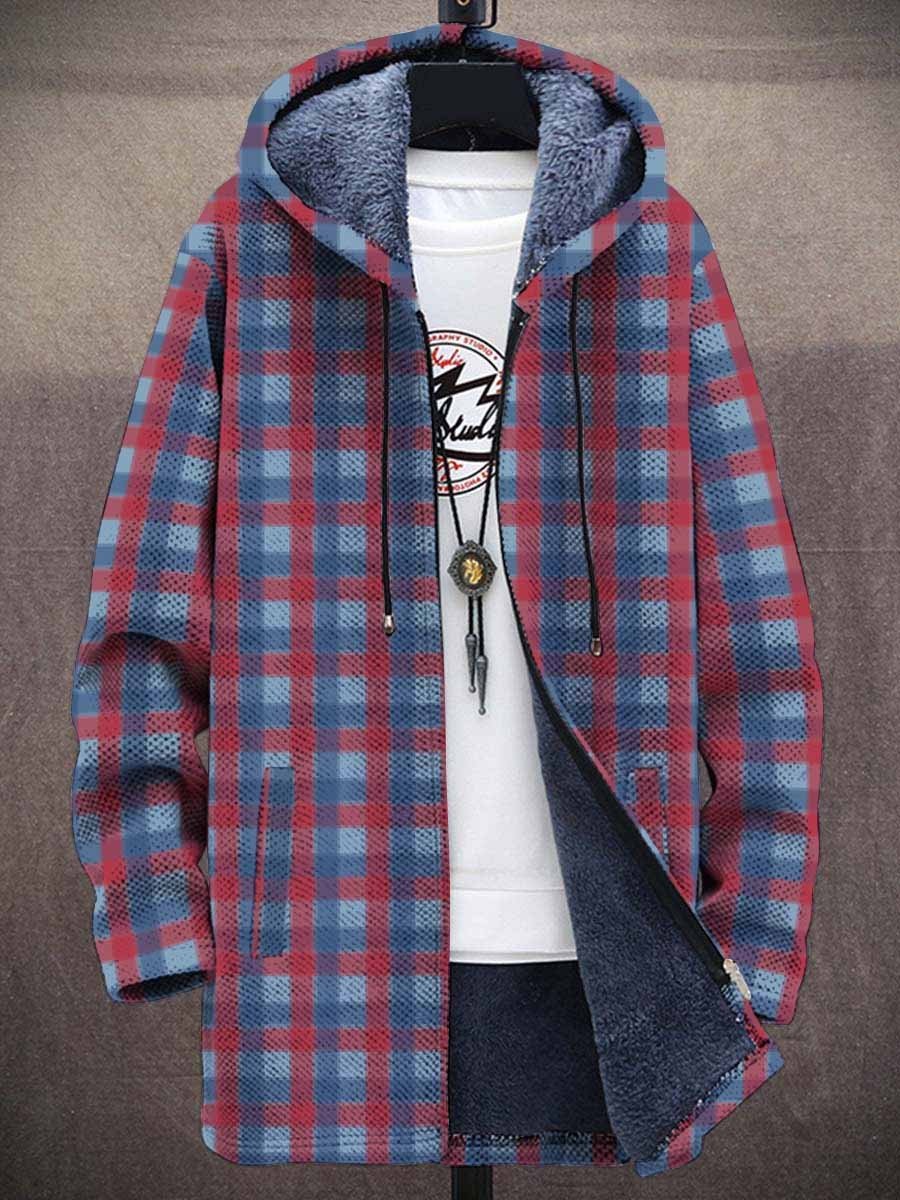 Men's Art Plaid Print Plush Thick Loose Long-Sleeved Coat Cardigan