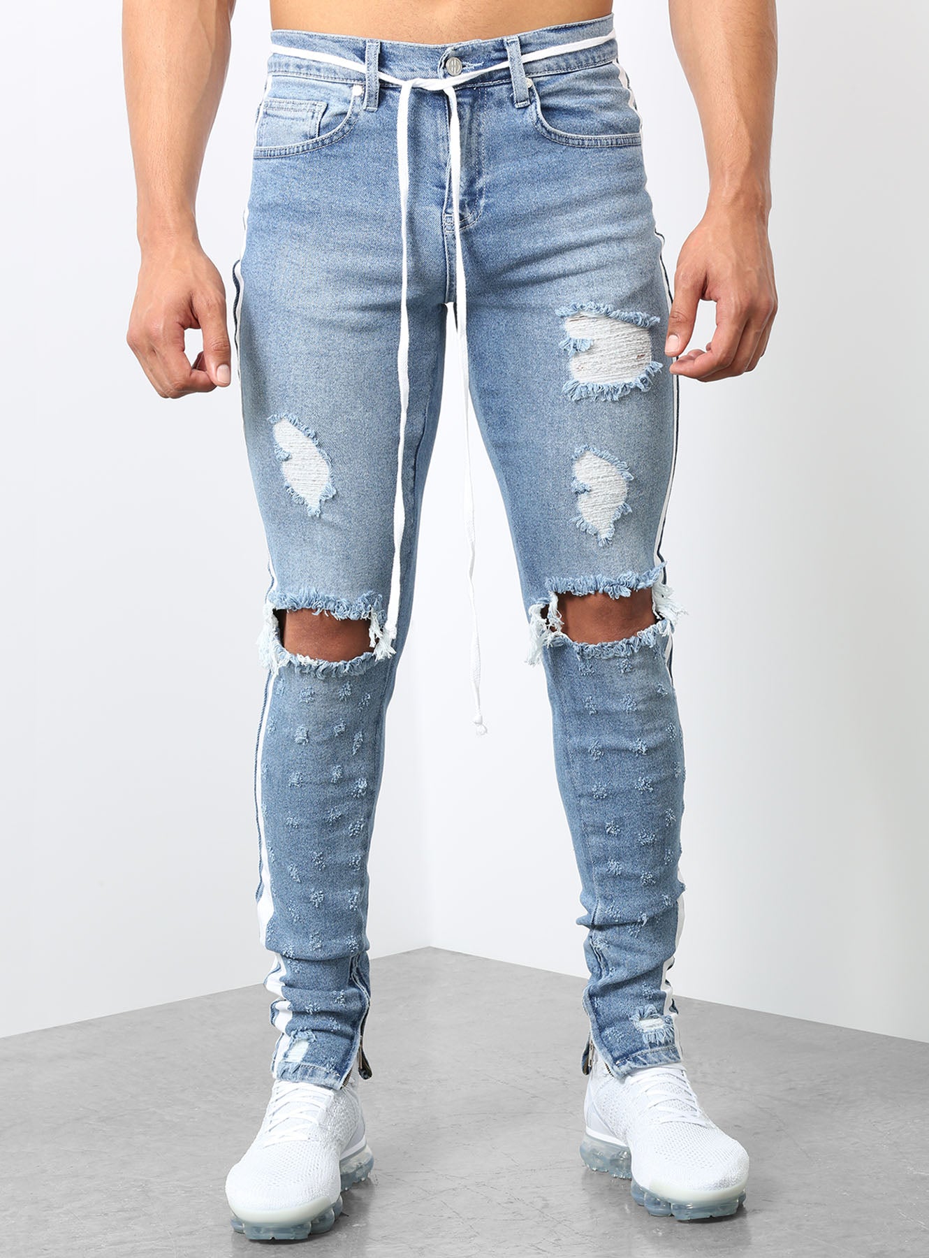 Double Striped Track Jeans V2 in Blue and White