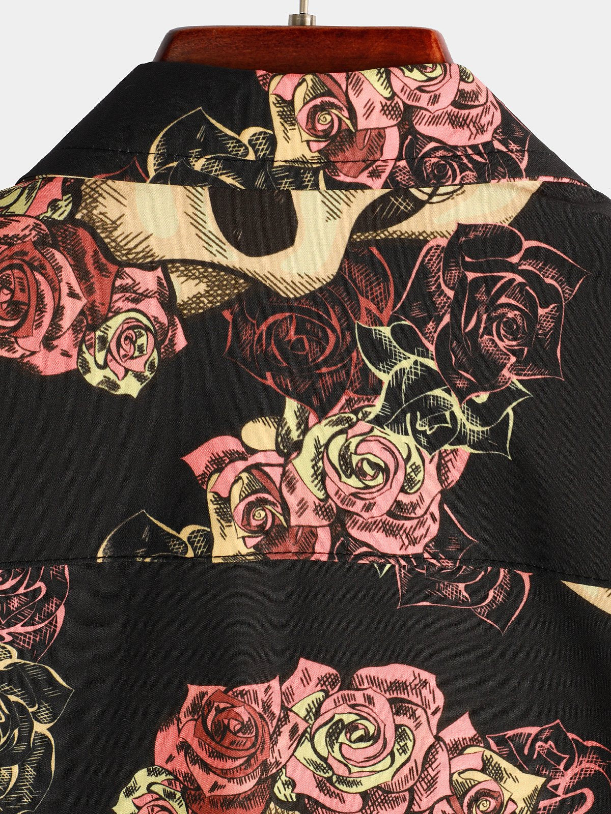 Men's Skull Rose Print Short Sleeve Hawaiian Shirt