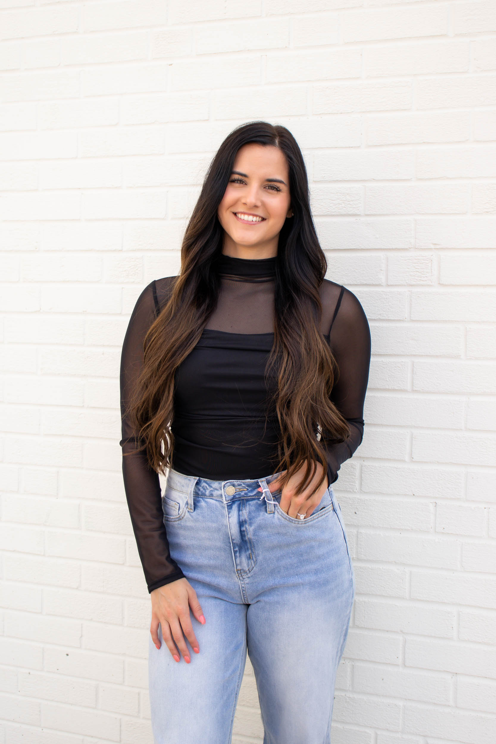 Joanna Mock Neck Sheer Long Sleeve | Black