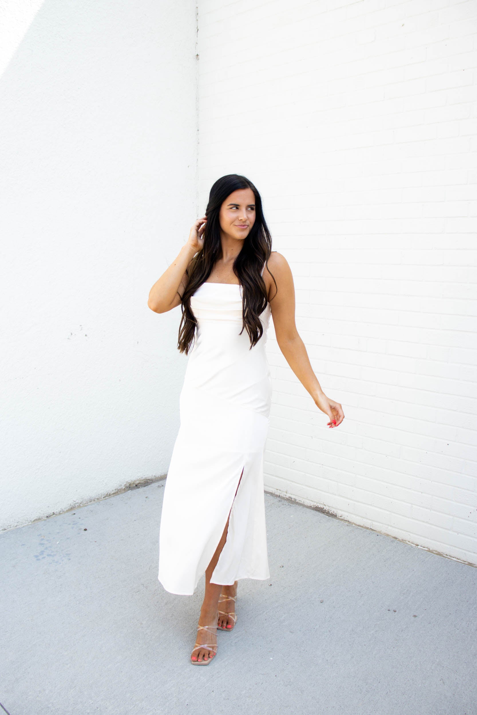 Harmony Cowl Neck Satin Midi Dress | White