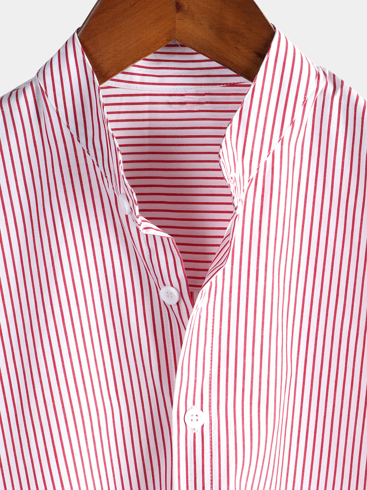 Men's Cotton Striped Stand Collar Short Sleeve Shirt