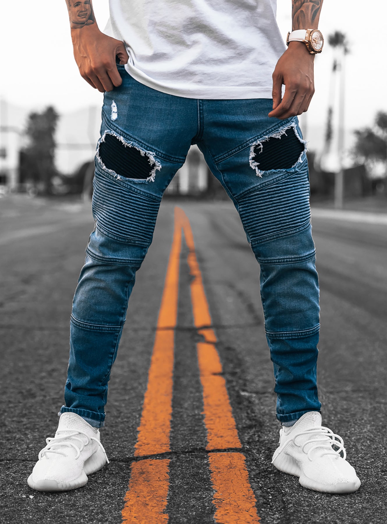 Destroyed Biker Jeans V1 in Blue