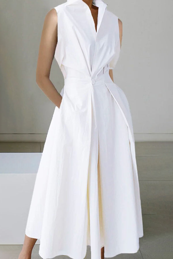Sleeveless Slant Pocket Shirt Dress
