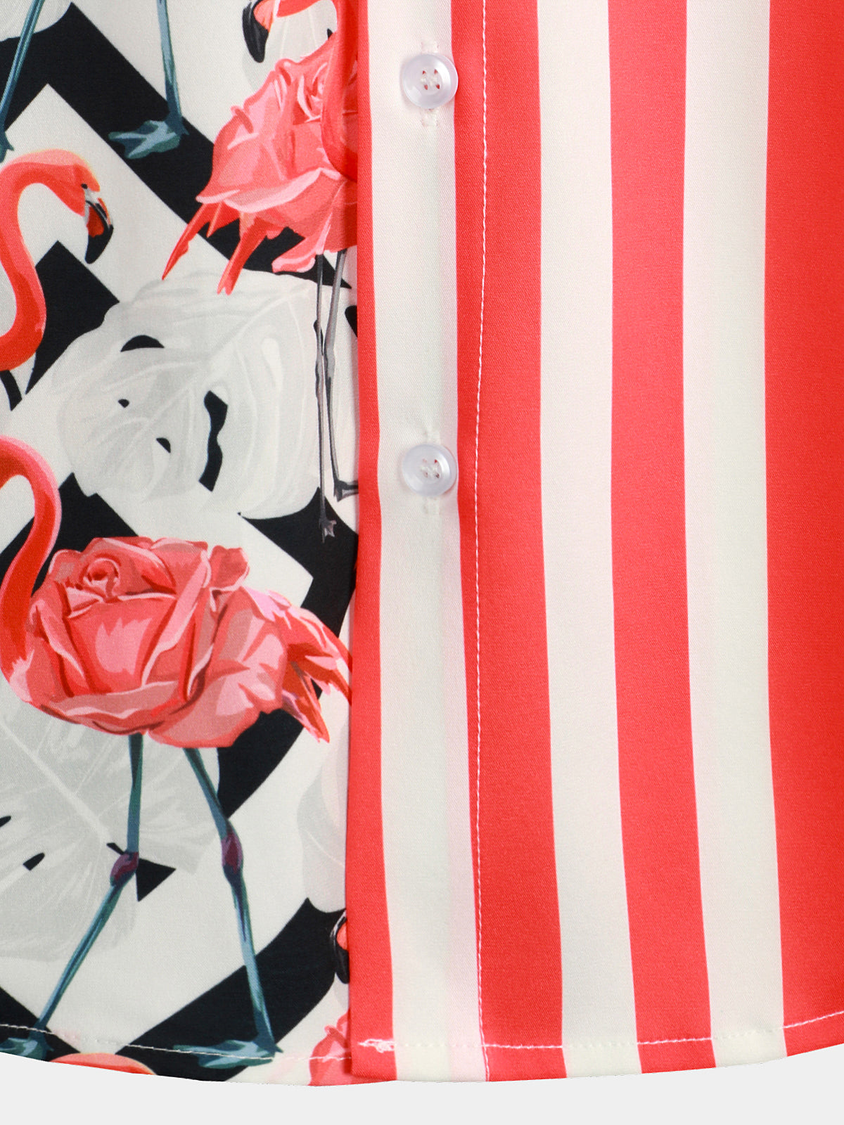 Men's Flamingo & Striped Print Pocket Short Sleeve Shirt