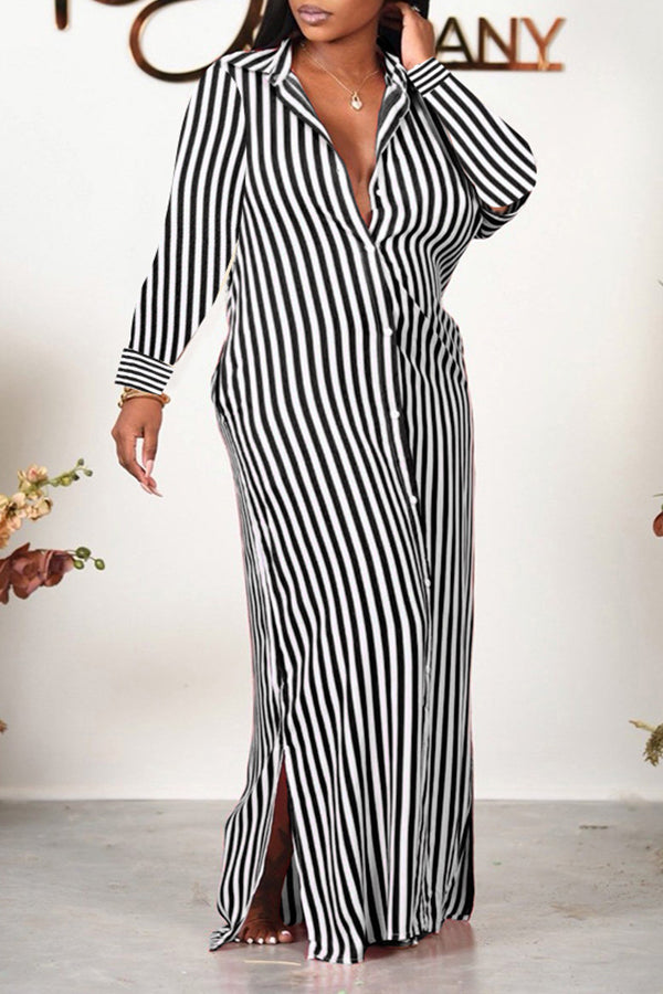 Striped Button Up Shirt Dress