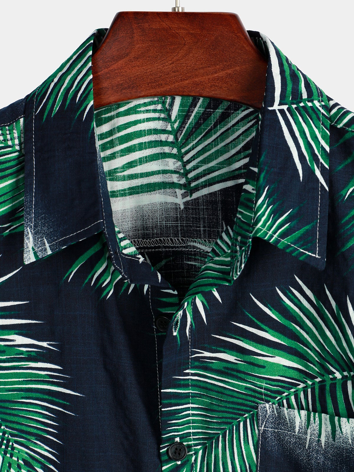 Men's Tropical Leaf Print Pocket Short Sleeve Shirt