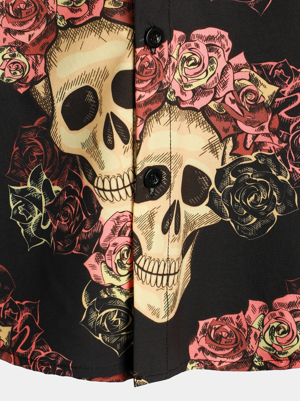 Men's Skull Rose Print Short Sleeve Hawaiian Shirt