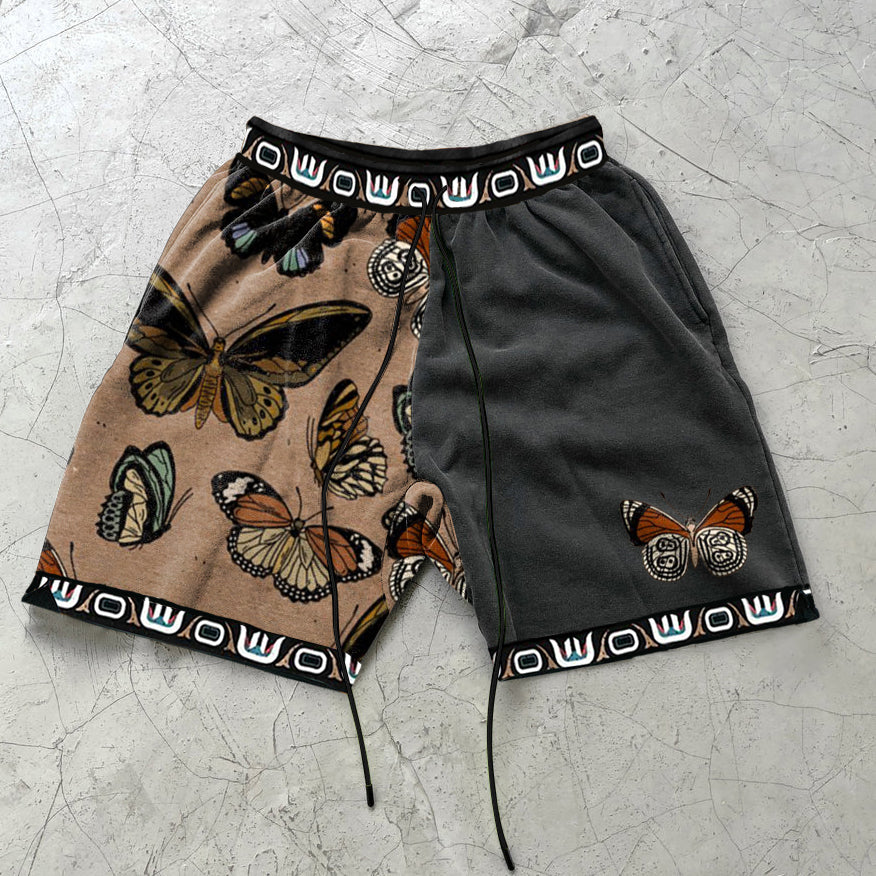 Street Fashion Butterfly Colorblock Print Sports Shorts