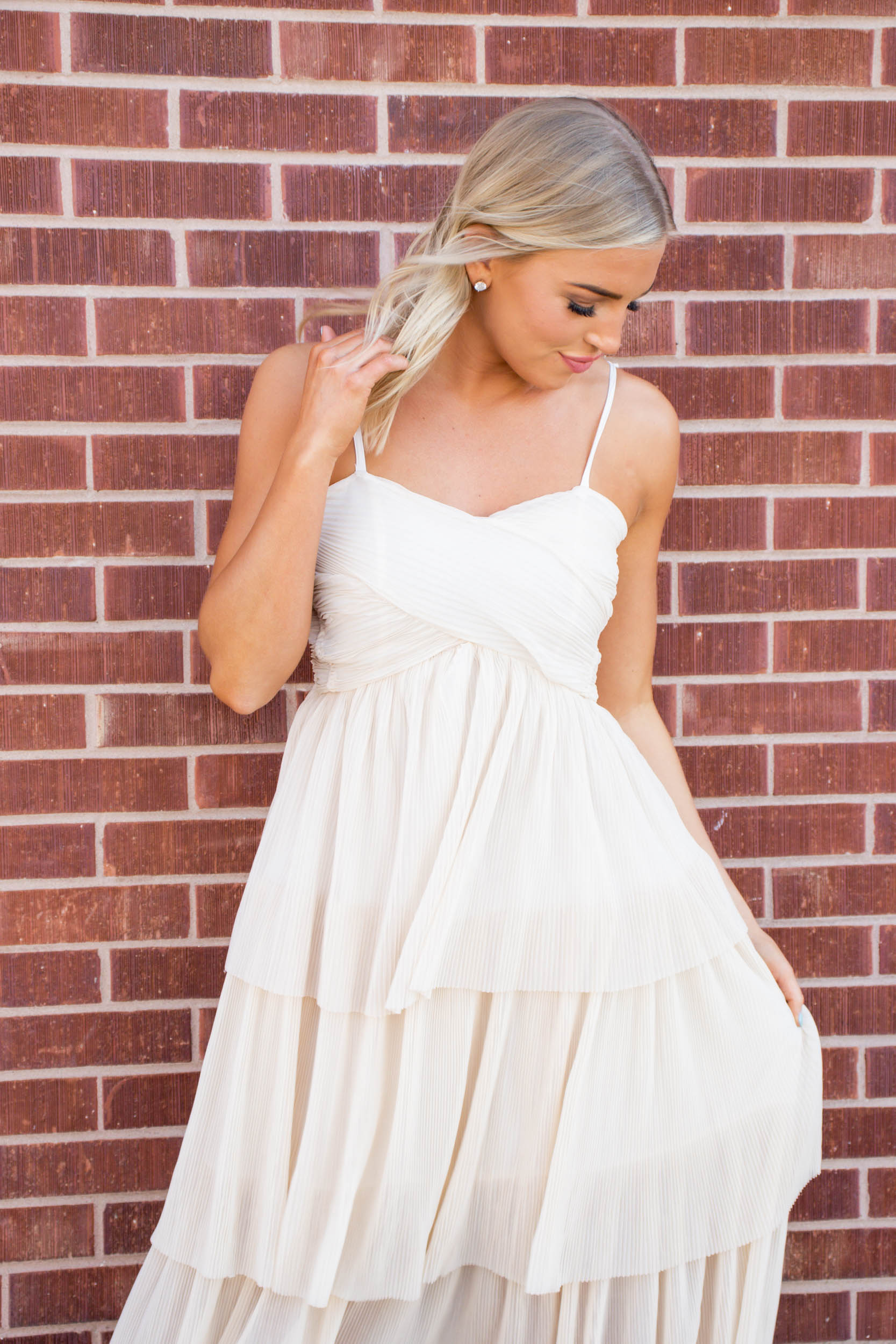 Alexa Tiered Ruffle Midi Dress | Champagne