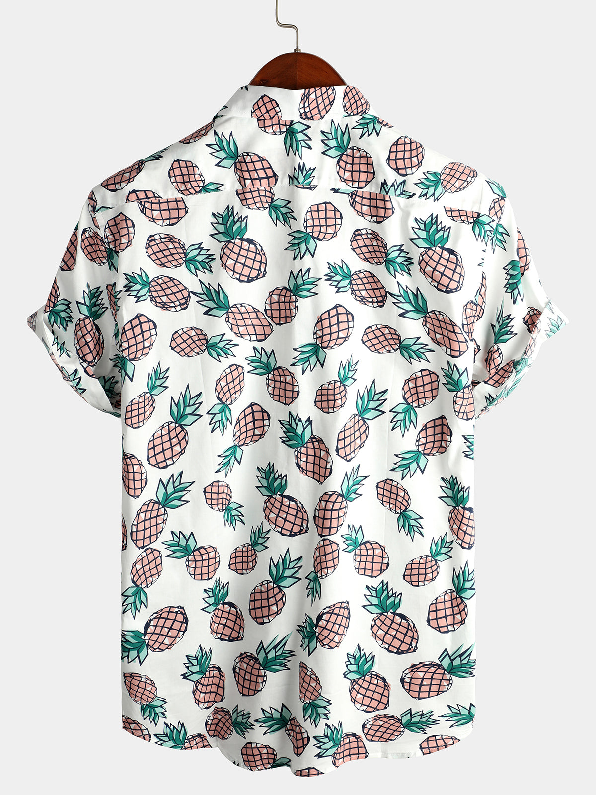 Men's Pineapple Print Hawaiian Cotton Pocket Shirt